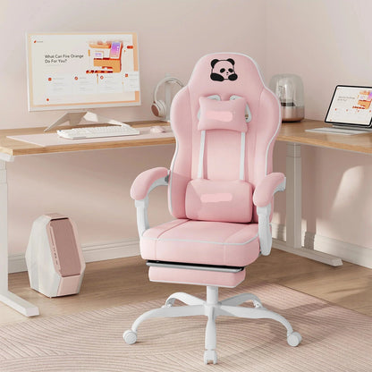 Ergonomische Gaming- En Bureaustoel – Comfortabele Stoel – Mesh Bureaustoel – Met Voetensteun – Verstelbare Kussens – Sterk Metalen Frame - Roze - QUORE