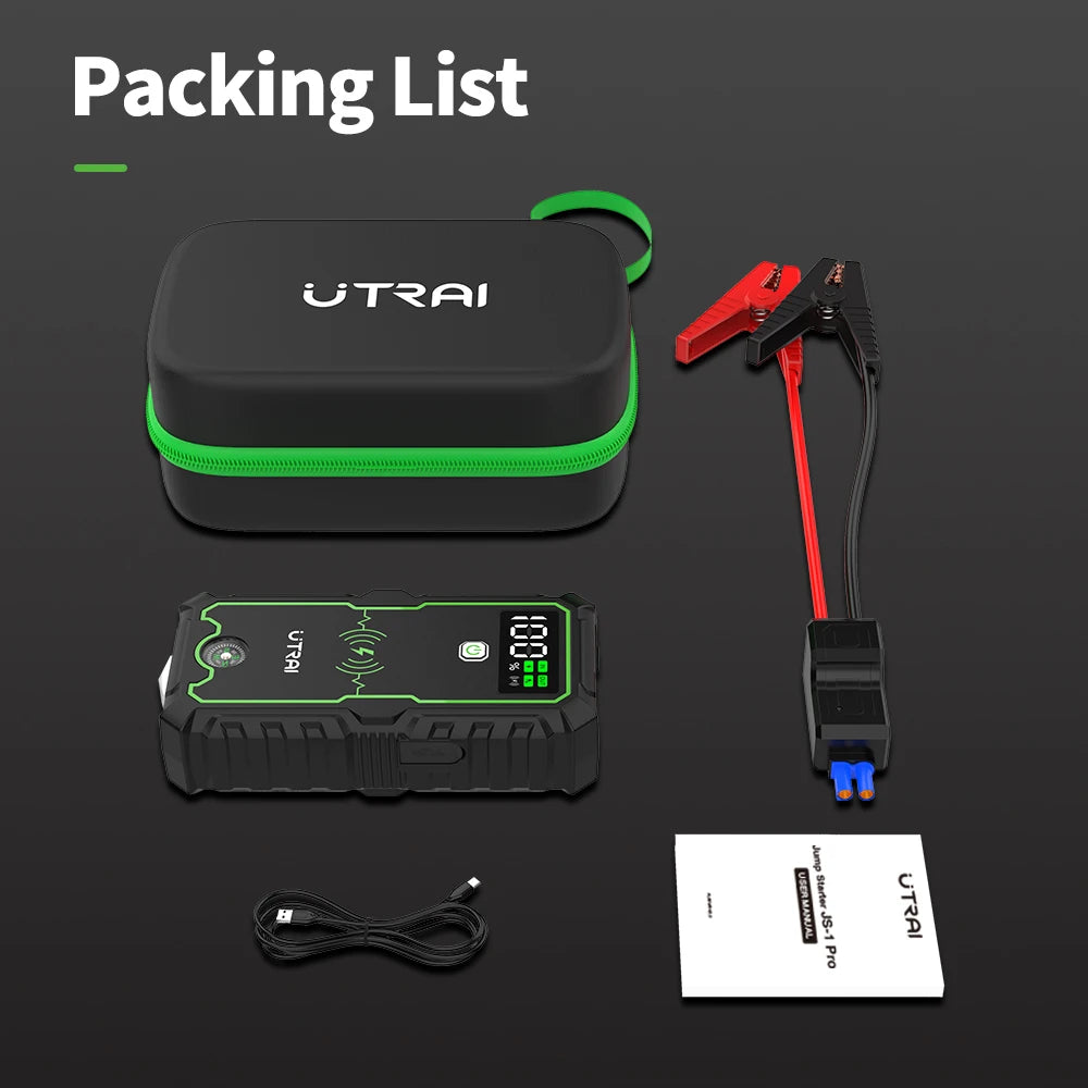 Utrai - JS-1 Pro - Jumpstarter voor Auto - Startkabels - Starthulp - 12V - 2500A - Jumpstarters - Powerbank - Zwart - QUORE