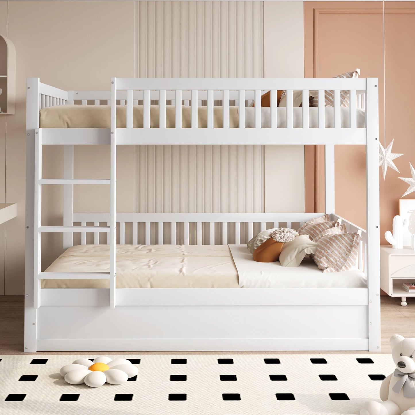 Bedframe – Tweepersoonsbed – Platformbed – Opbergbed – Gestoffeerd Bed – 180x200 cm – Beige Linnen – 4 Laden – Gouden Decoratie