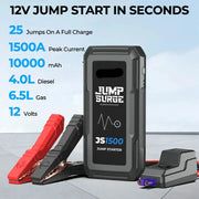 Jumpstarter - Jumpstarter voor Auto - 12V - 1500A - 10000Mah - Auto Startapparaat - Jumpstarter met Powerbank - Smart - Jumpstarter - USB - Verlichting - Sigarettenaansteker - Zwart