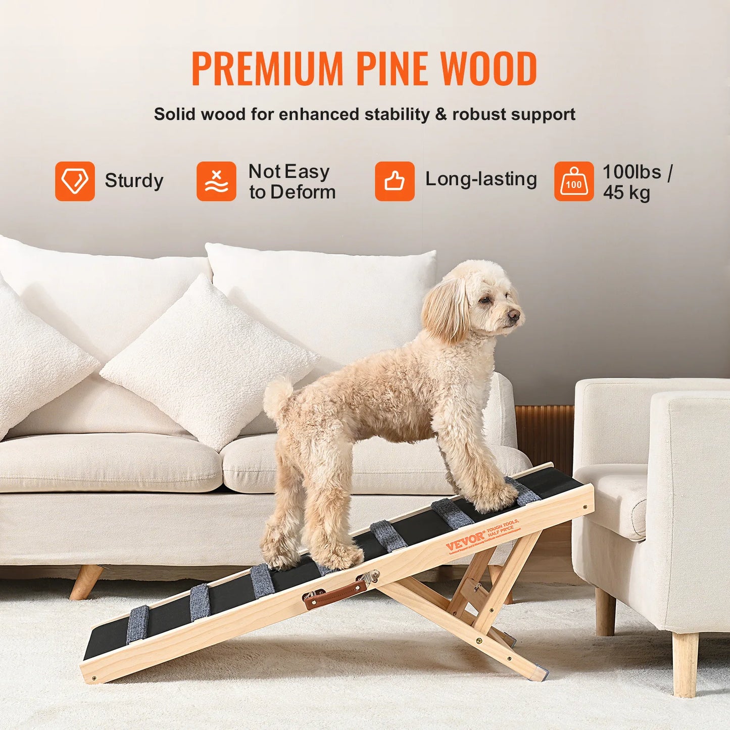 Ladder - Hondentrap - Hondenladder - Antislip - Oprijplaat -Hondenladder - Trap Hond - 39 Inch - Hoge Verstelbare Houten Oprijplaat Afneembaar - voor Kleine Oude Hond