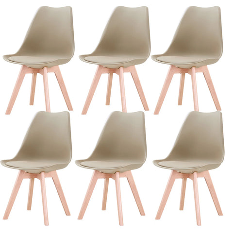 Chair - Dining Chairs - Dining Chairs Set of 6 - Nordic Medieval Dining Chairs - Padded Seat - Beech Legs - Beige