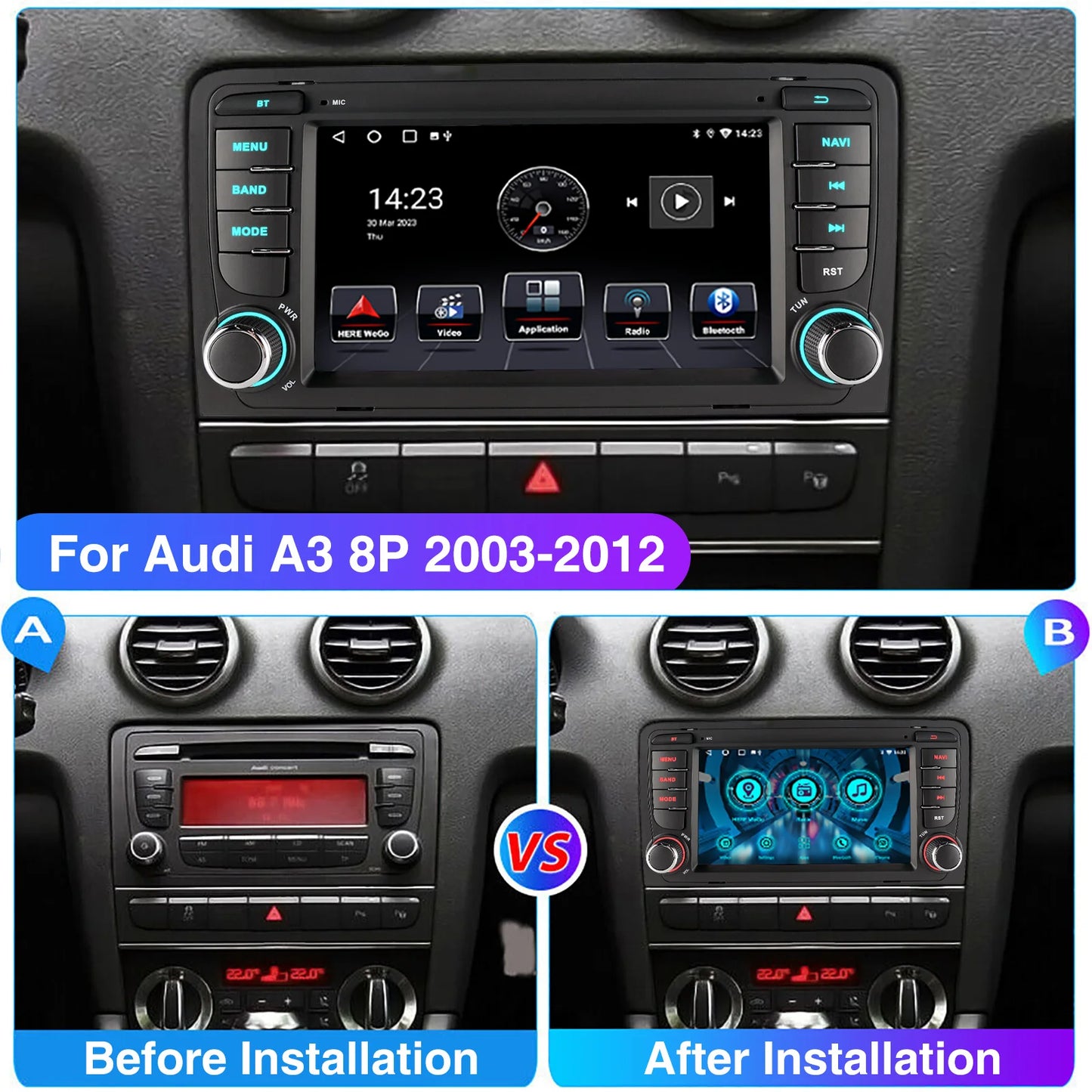 Android 14 Multimedia Speler – Autoradio – Navigatiesysteem – Infotainmentsysteem – Touchscreen Radio – 7 Inch IPS Scherm – 2 GB RAM 64 GB Opslag – Draadloze Apple CarPlay & Android Auto