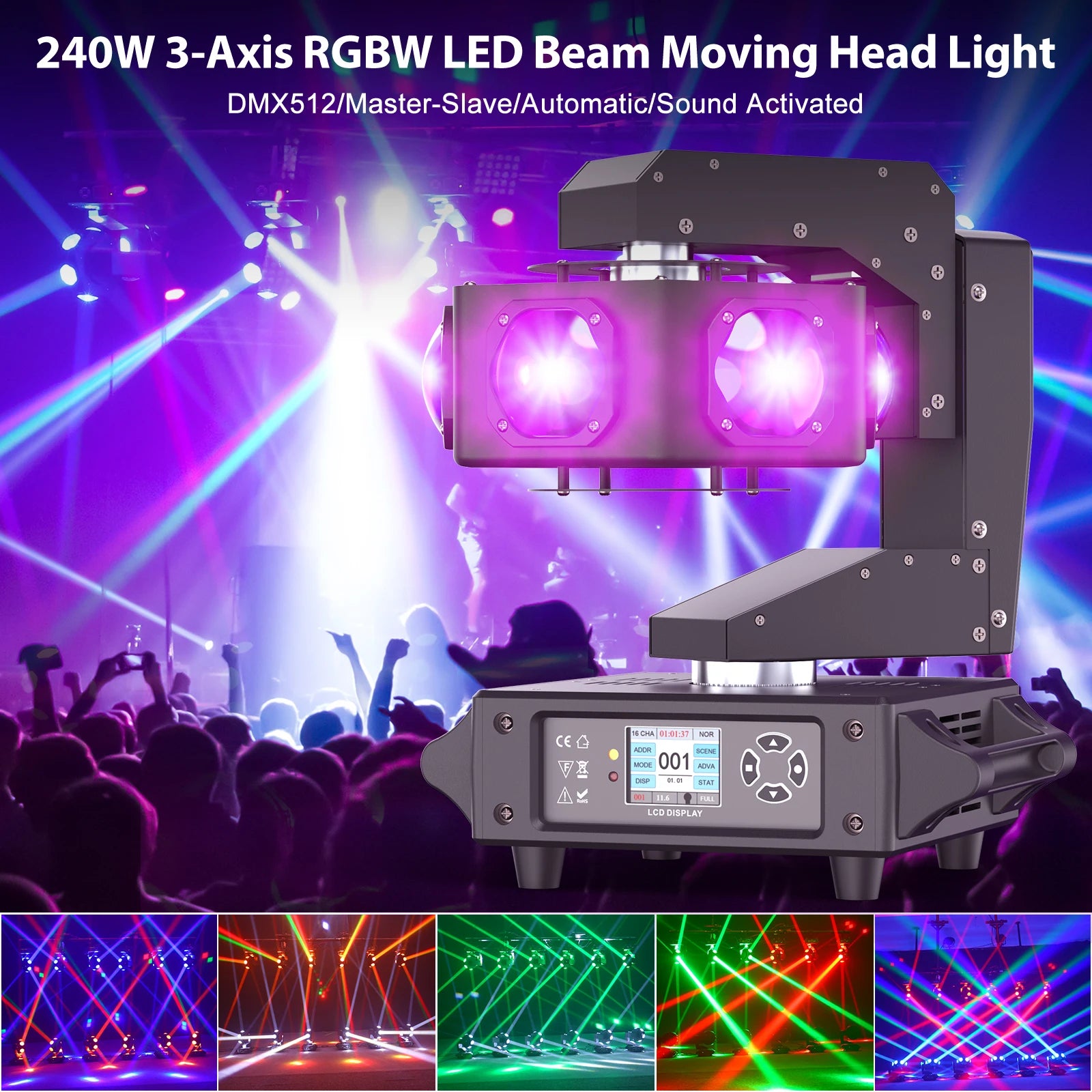 Moving Head – Movinghead – Discolamp – Podiumverlichting – DJ Verlichting – 4 Stuks 240W RGBW LED’s – 360° Oneindige Rotatie - QUORE
