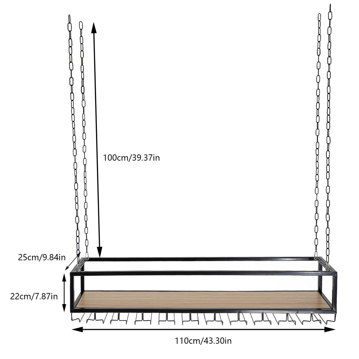 110cm/100cm Hanging Wine Rack Wine Bottle Holder Glass Shelf Kitchen Storage Display Rack Ceiling Mount Adjustable