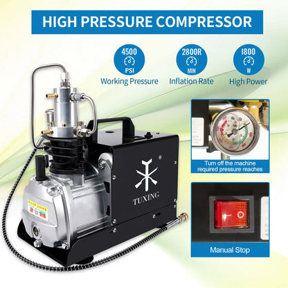 TUXING 4500Psi High Pressure PCP Air Compressor Electric Built-in Fan Compressor with Explosion-proof for Diving Scuba Airgun