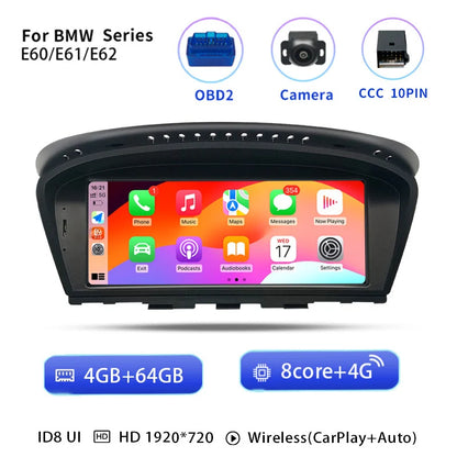 Draadloze CarPlay Multimediaspeler – Android 14 Autoradio – Navigatiesysteem – Dashboard Scherm – BMW 3/5 Serie E60-E91 – 8,8 Inch Touchscreen – 64GB ROM CCCOBDCam