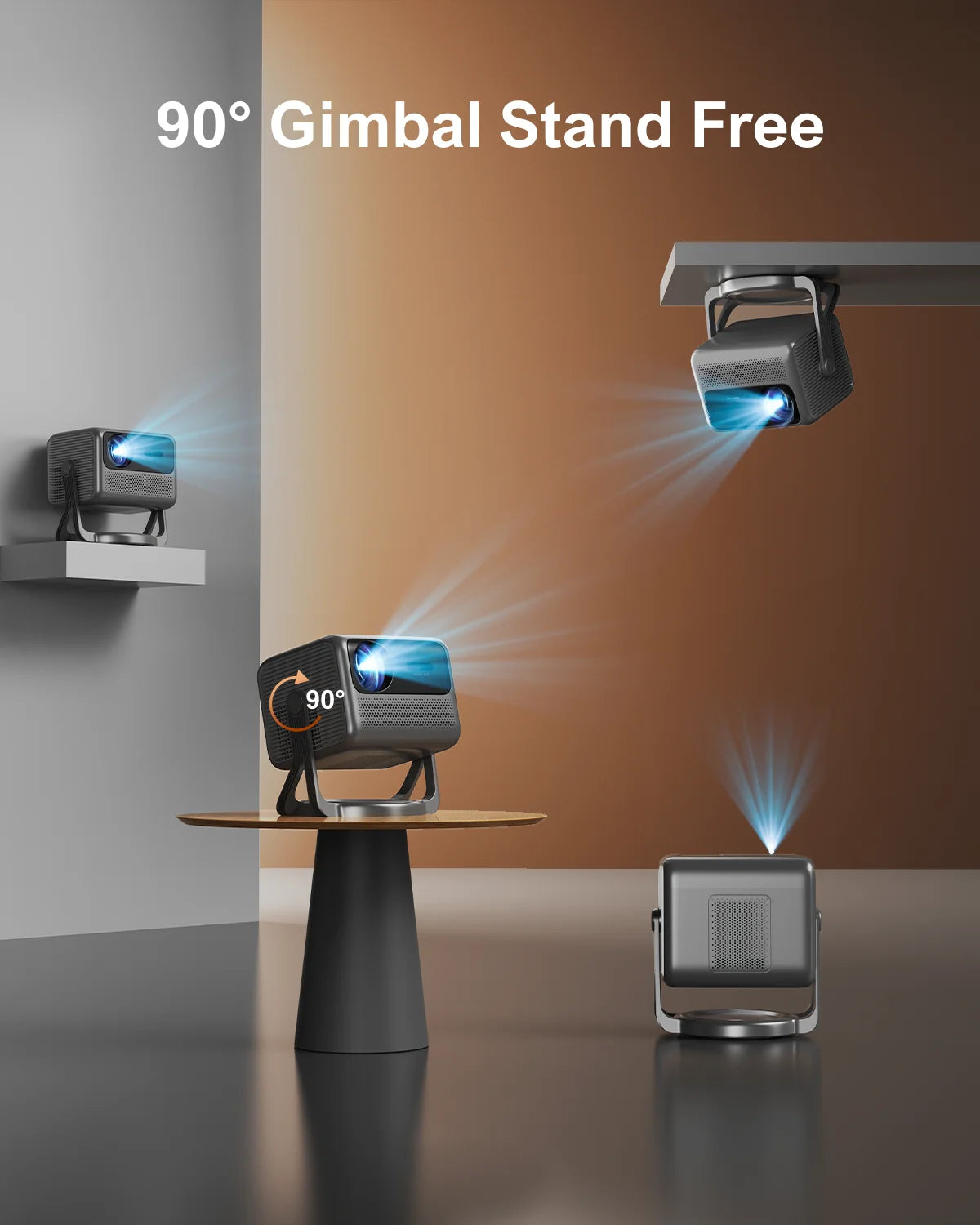 Mini Beamer - Projector - Digitale Beamer - Draagbaar - 1080P - Full HD Projector - Met 90° Gimbal - Auto Focus - Android 11.0 - 600ANSI - Android System - Zwart