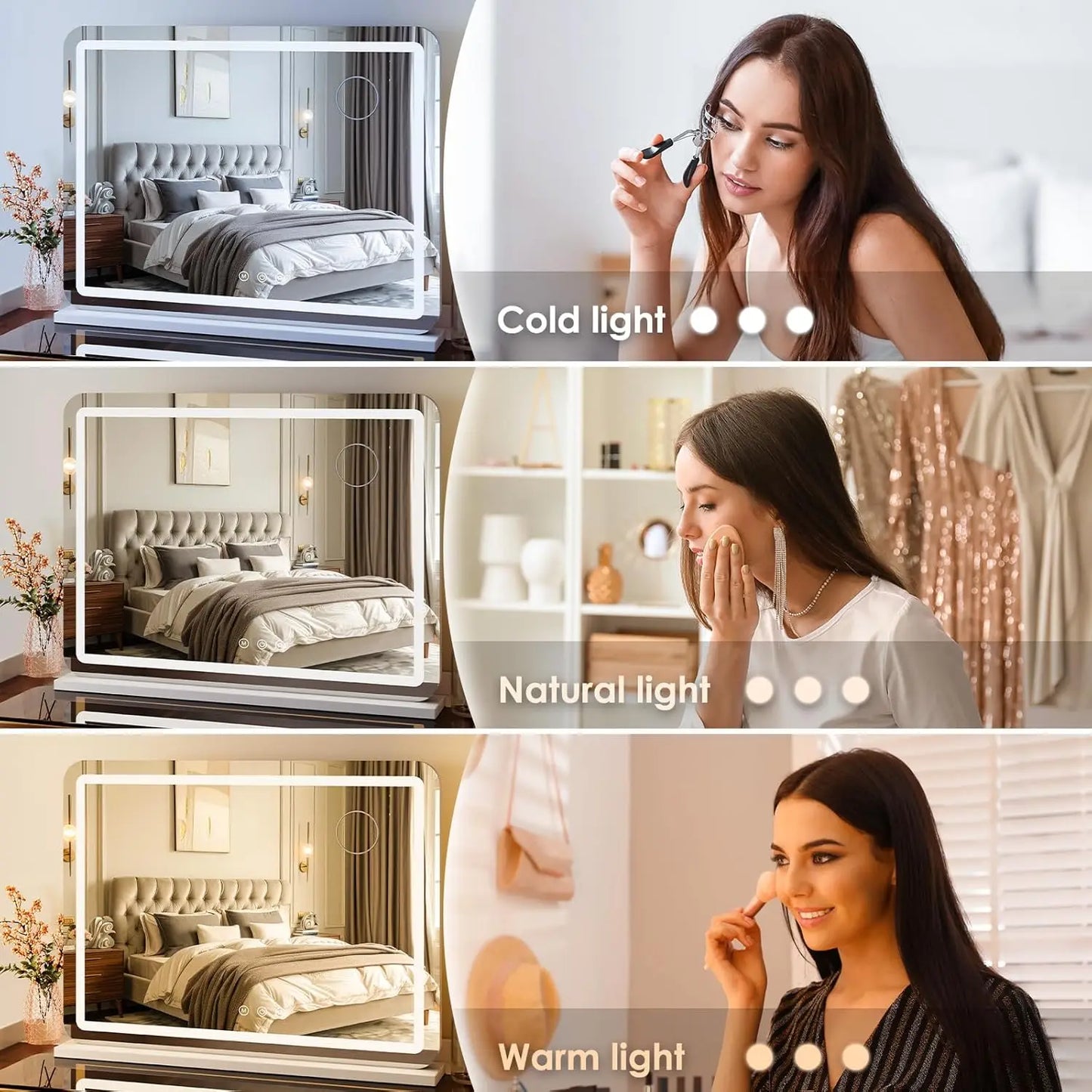 Make-up Spiegel – Kosmetikspiegel – Vanity Spiegel – Make-up Spiegel Met Verlichting – Beauty Spiegel – 80x60 cm Groot – Met Touchscreen & 3 Lichtkleuren - Wit