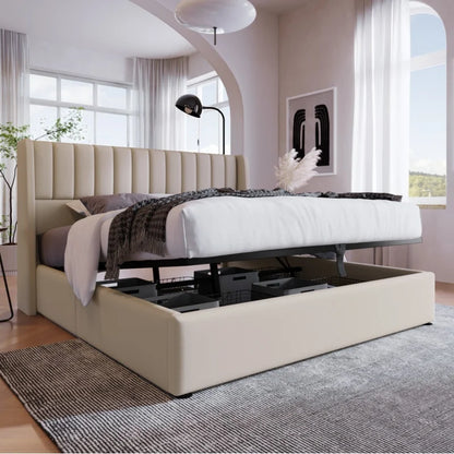 Bed Met Opbergruimte – Bedframe – Slaapbed – Opbergbed – Beige – Massief Hout – 140x200 Cm Matras