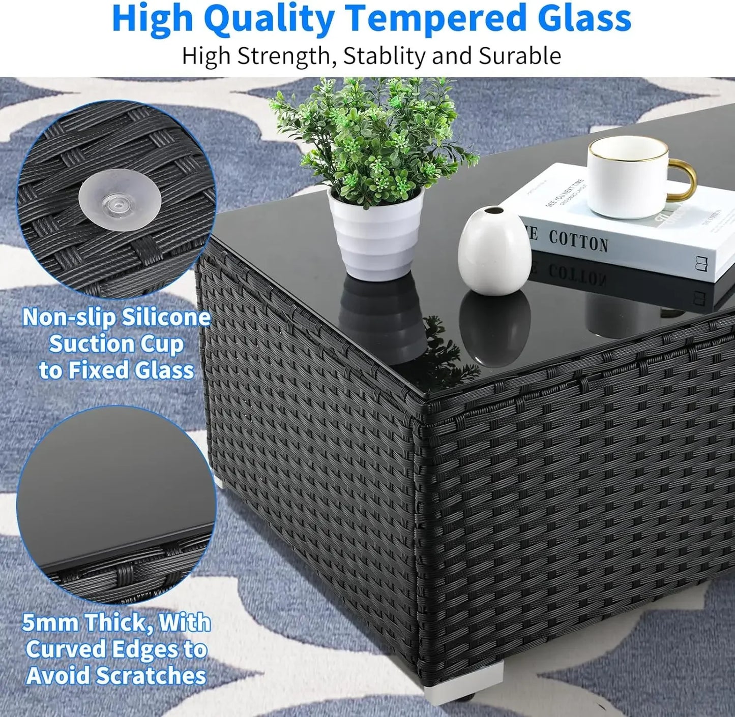 Polyrattan Loungeset – Tuinmeubelset – Buitenbank – Rattan Loungesofa – Loungehoek – Weerbestendig Polyrattan – 5-delig Met Verstelbare Voetjes - Zwart