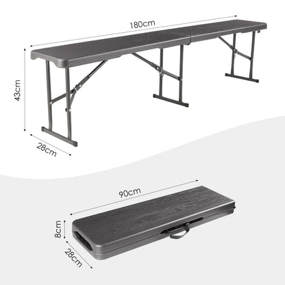 Opvouwbare Kunststof Bank met Handvat - 180x28x43 cm - Voor Tuin - Camping & Balkon - Draagbare kruk - Plastic opvouwbare bank - met handvat - Tuinkruk - Grijs