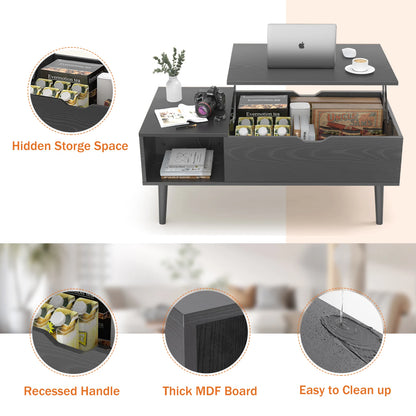 Verstelbare Salontafel - Met Lift-Top - Houten Koffietafel met Opbergruimte - Multifunctionele Eettafel - Bureau Voor Woonkamer - 100 x 50 x 44.2 cm - Zwart
