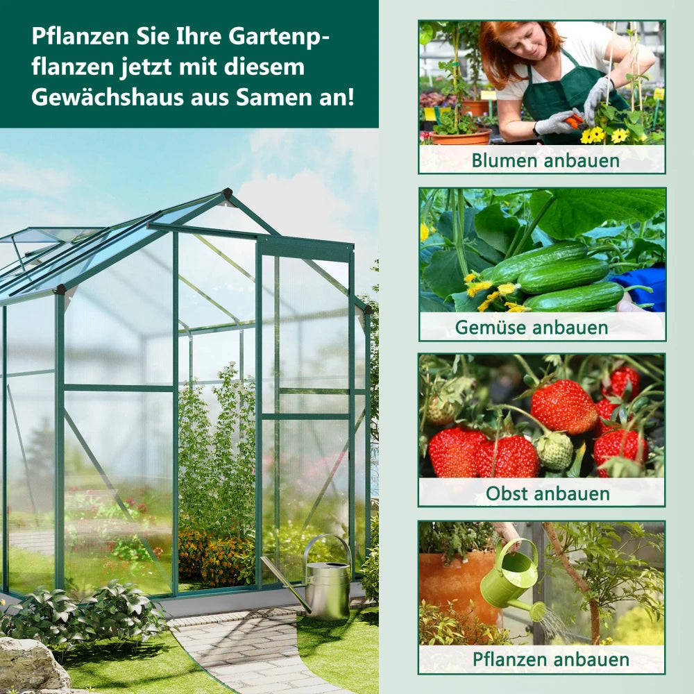 Kweektent – Kweekkast – Tuinkas – Groeikas – Plantenkas – Aluminium Kas met Gegalvaniseerde Fundering – 4,75 m² – 190x253 cm – Dakramen en Schuifdeur - QUORE