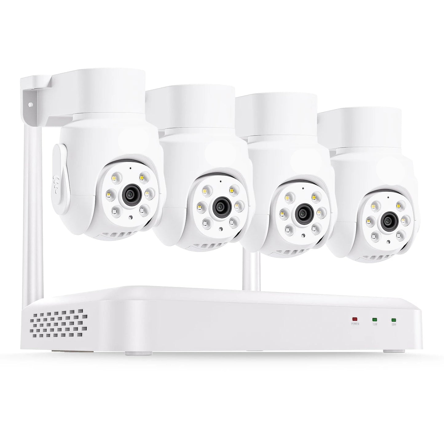 Draadloze Beveiligingscamera – 4 Stuks - 5MP - WiFi 6 - CCTV Camera Systeem –  Pan-Tilt Camera – IP66 Weerbestendig Systeem – Nachtzicht Kleur 15m – AI Persoonsdetectie & Tracking - Wit