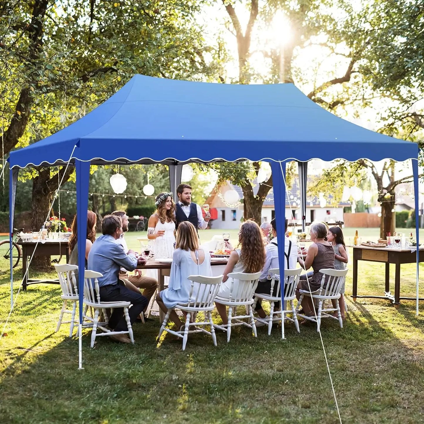 Partytent - Partytenten - Tuinpaviljoen - Paviljoen - Easy up Partytent - 3x6m - Waterdicht - met Zijwanden - UV50+ Bescherming en Zandzakken – In Hoogte Verstelbaar - Tent - Blauw