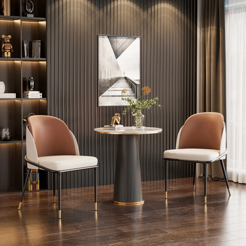 Dining Room Chairs - Chairs - Dining Room Chairs Set of 2 - Faux Leather Upholstery - Comfortable - Modern Design - Wooden Backrest - Ergonomic Design - Brown Off White