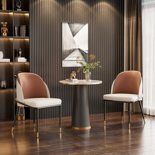 Dining Room Chairs - Chairs - Dining Room Chairs Set of 2 - Faux Leather Upholstery - Comfortable - Modern Design - Wooden Backrest - Ergonomic Design - Brown Off White