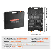 Impact Doppenset – 59-delige 3/8" & 1/2" Drive – Cr-Mo Staal – Slagmoersleutel Doppen – SAE & Metrisch (6-32mm) – Met Opbergkoffer – Zwart