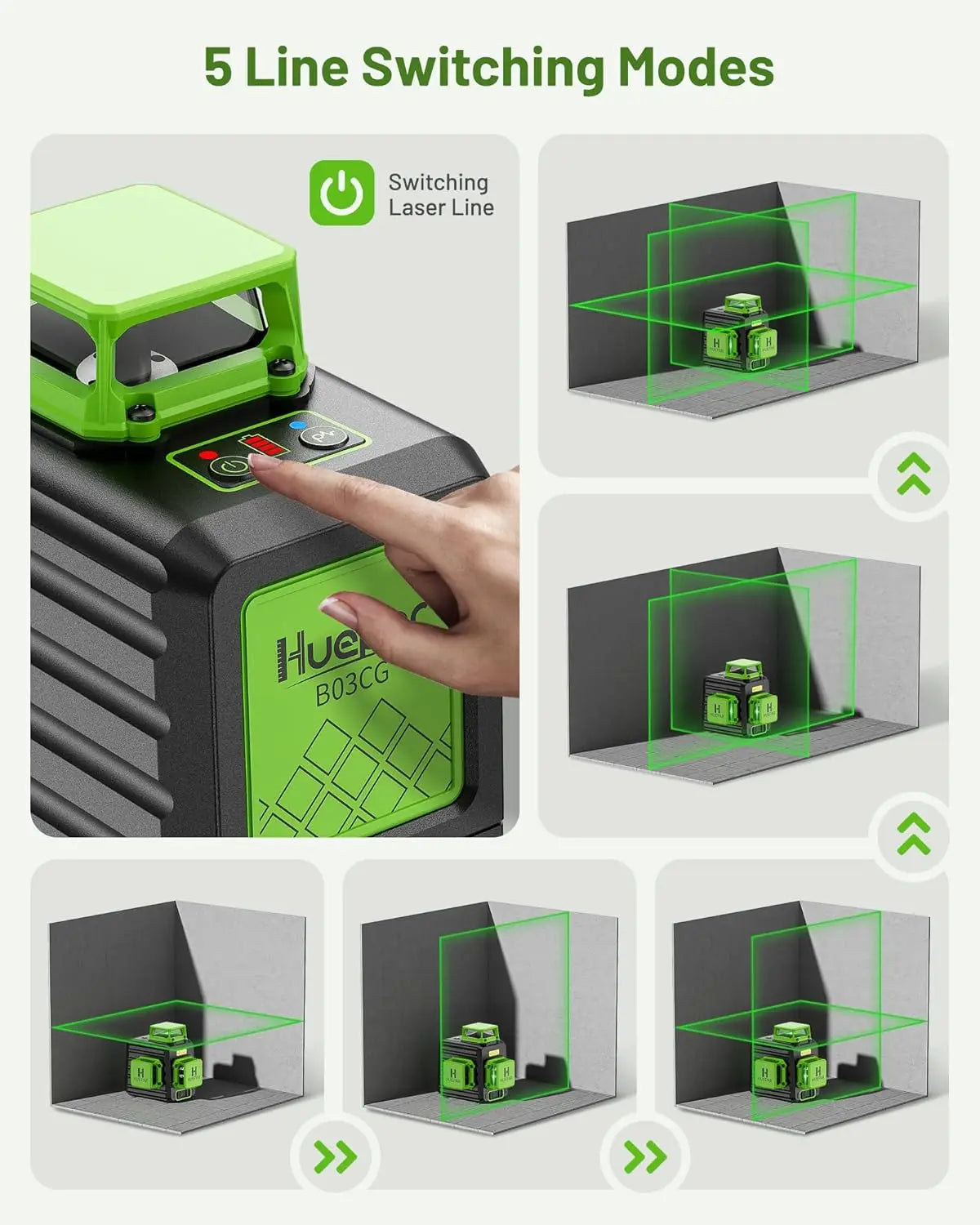 Huepar B03CG 12 Lines Laser Level 3D Self Leveling High Brightness Green Horizontal And Vertical Cross Line Laser With Hard Case