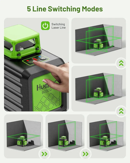 Huepar B03CG 12 Lines Laser Level 3D Self Leveling High Brightness Green Horizontal And Vertical Cross Line Laser With Hard Case