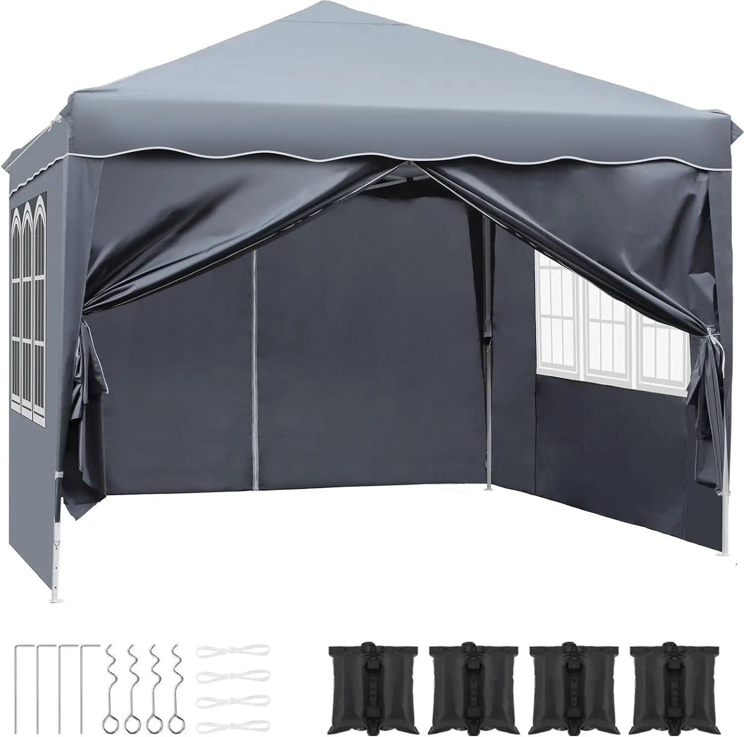 Paviljoen - Tuinpaviljoen - Partytent - Tuintent - Pop-up Kliksysteem - Stabiel - Vouwtent - met 4 zijpanelen - Opvouwbaar - Waterdicht - Hoogte Verstelbaar - 50+UV-Bescherming - voor Tuin - Buiten - Achtertuin - 240D Oxford - 3 x 3 m - Grijs - QUORE