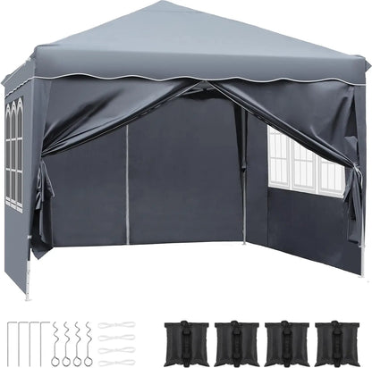 Paviljoen - Tuinpaviljoen - Partytent - Tuintent - Pop-up Kliksysteem - Stabiel - Vouwtent - met 4 zijpanelen - Opvouwbaar - Waterdicht - Hoogte Verstelbaar - 50+UV-Bescherming - voor Tuin - Buiten - Achtertuin - 240D Oxford - 3 x 3 m - Grijs - QUORE