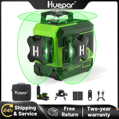 Huepar Z03CG 12 Lines Laser Level Green Cross Line Self-leveling 2pcs Li-ion Batteries With Bluetooth&Remote Control Laser Tools - QUORE