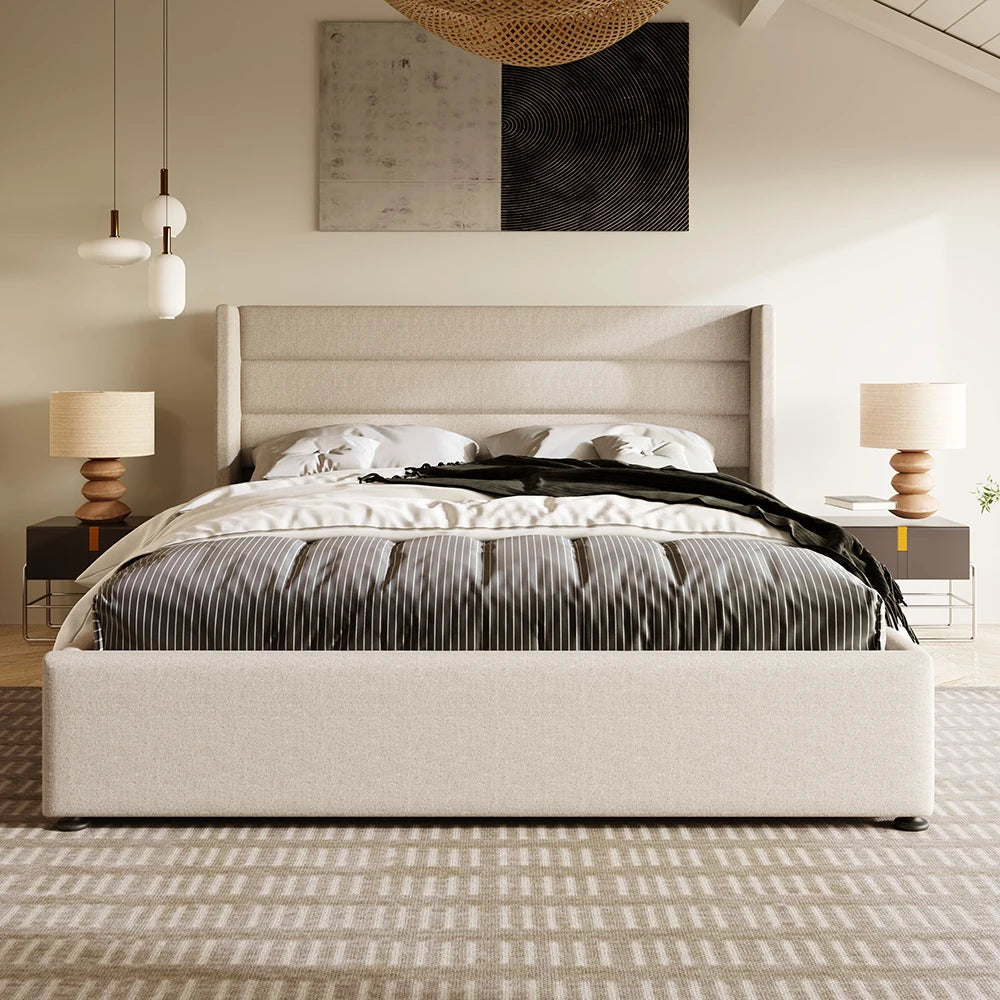 Gestoffeerd Bed – Opbergbed – Tweepersoonsbed – Slaapbank – Platformbed – 180x200 cm – Fluwelen Hoofdbord – USB Oplaadfunctie & Leeslamp