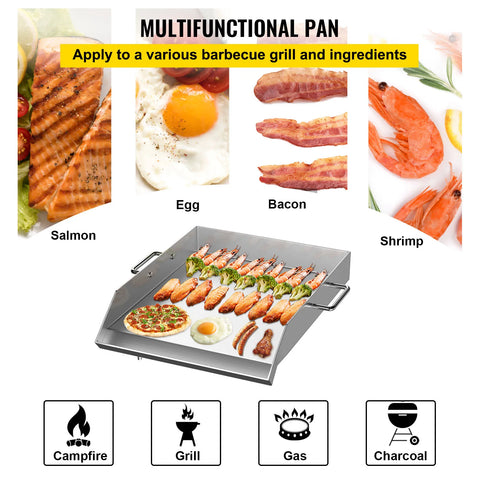 BBQ - BBQ voor buiten - RVS bakplaat - 18X16 - Universele platte bovenkant - Gasgrill voor kamperen - Zilver