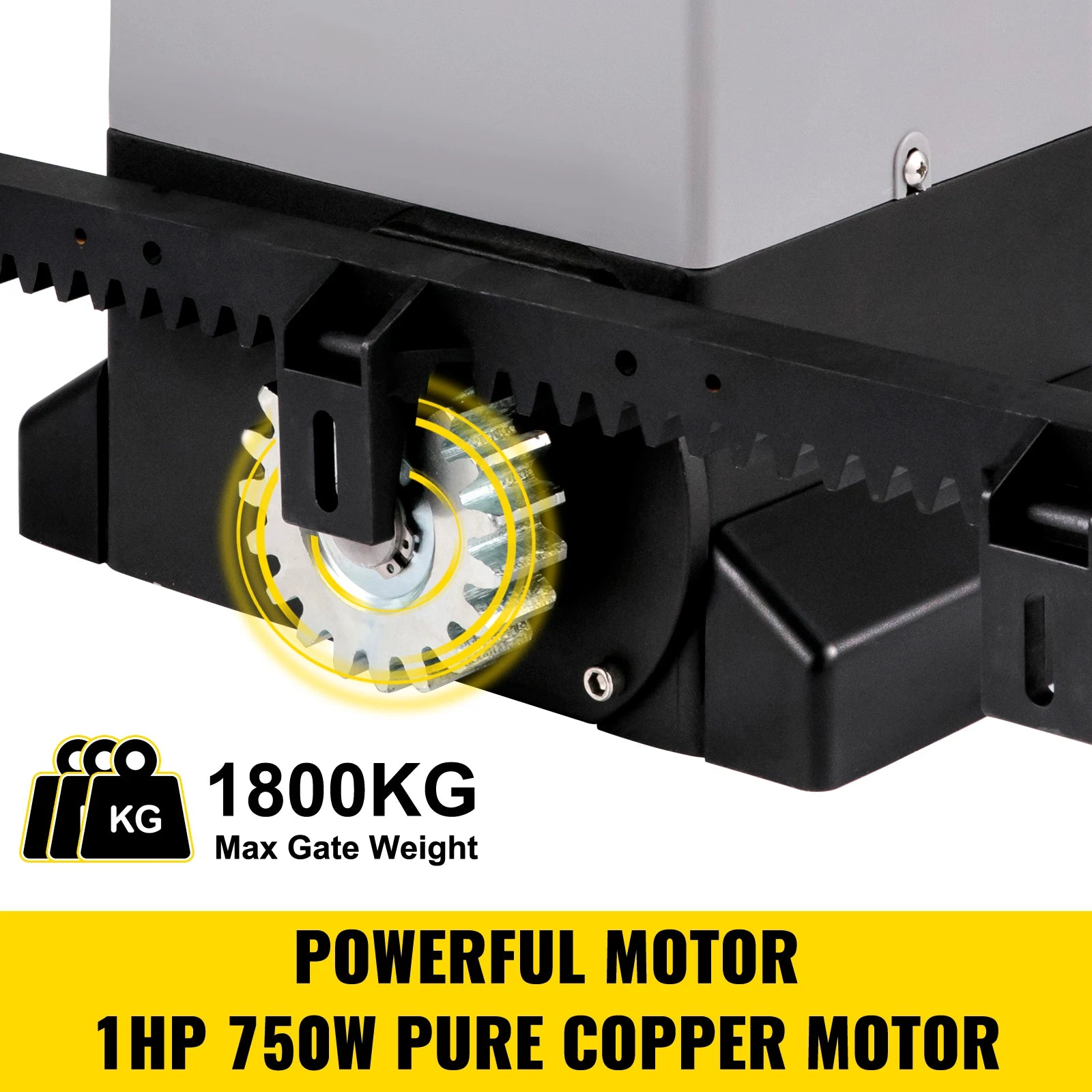 Schuifpoortopener - Automatische Poortopener - Elektronisch Poortopener - met 4 Afstandsbediening - Appbediening - 1800kg - 750W - 12m Ketting - 15x27.1x32.5cm - Geluidsarm & Weerbestendig - QUORE