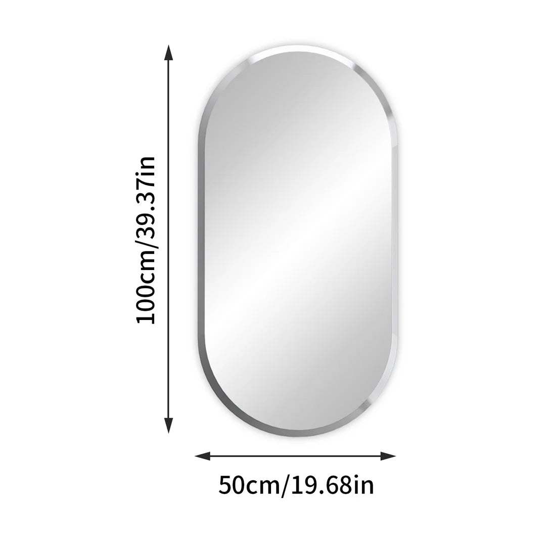 Langwerpige Ovale Spiegel – Wandspiegel – Badkamerspiegel – Frameloze Spiegel – Afgeschuinde Rand – 100x50 cm – Zilverkleurig Glas – Minimalistisch Design