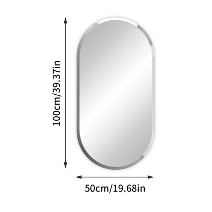 Langwerpige Ovale Spiegel – Wandspiegel – Badkamerspiegel – Frameloze Spiegel – Afgeschuinde Rand – 100x50 cm – Zilverkleurig Glas – Minimalistisch Design