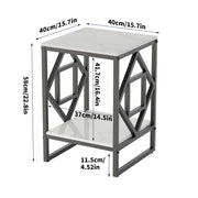 Table - Side Table - Marble Texture - Square Side Table - Modern Minimalist - Black Steel Frame - 40x40x58cm - White and Black