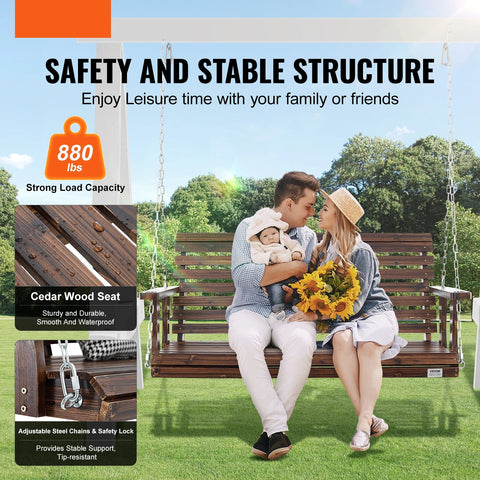 Swing bench - Porch swing - Double swing chair - Wood - Garden furniture - Weatherproof - Porch swing chair - Outdoor patio swing chair - With hanging chains - Load capacity 400 kg