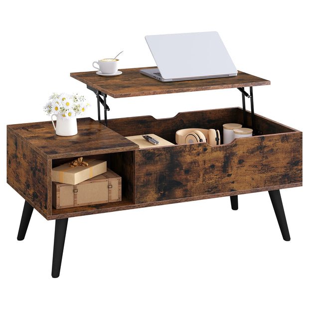 Adjustable Coffee Table - Folding Table with Storage - Modern Coffee Table - Wooden Table - 100x50x43 cm - Rustic Brown