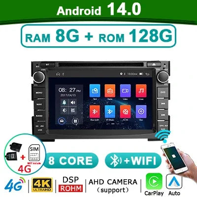 2-DIN Autoradio – Multimedia Speler – Inbouw Radio – Android Navigatie – CarPlay Systeem – 8,8 Inch Touchscreen – 8GB RAM 256GB Opslag – 4G LTE Connectiviteit