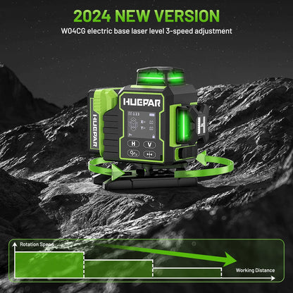 Huepar W04CG Laser Level Set Professional 16 Lines Bluetooth Lazer Leveller 4D Cross Line With Electric Rotating Base & Detector