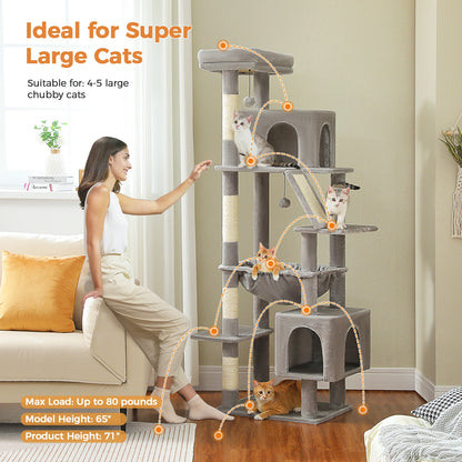 Kattenboom - Krabpaal - Kattenkrabpaal - Krabton - Krabpalen - Kattenhuis - Hoge Kattentoren met Meerdere Niveaus - 2 Ruime Condos, Bed voor Binnenkatten - Roze