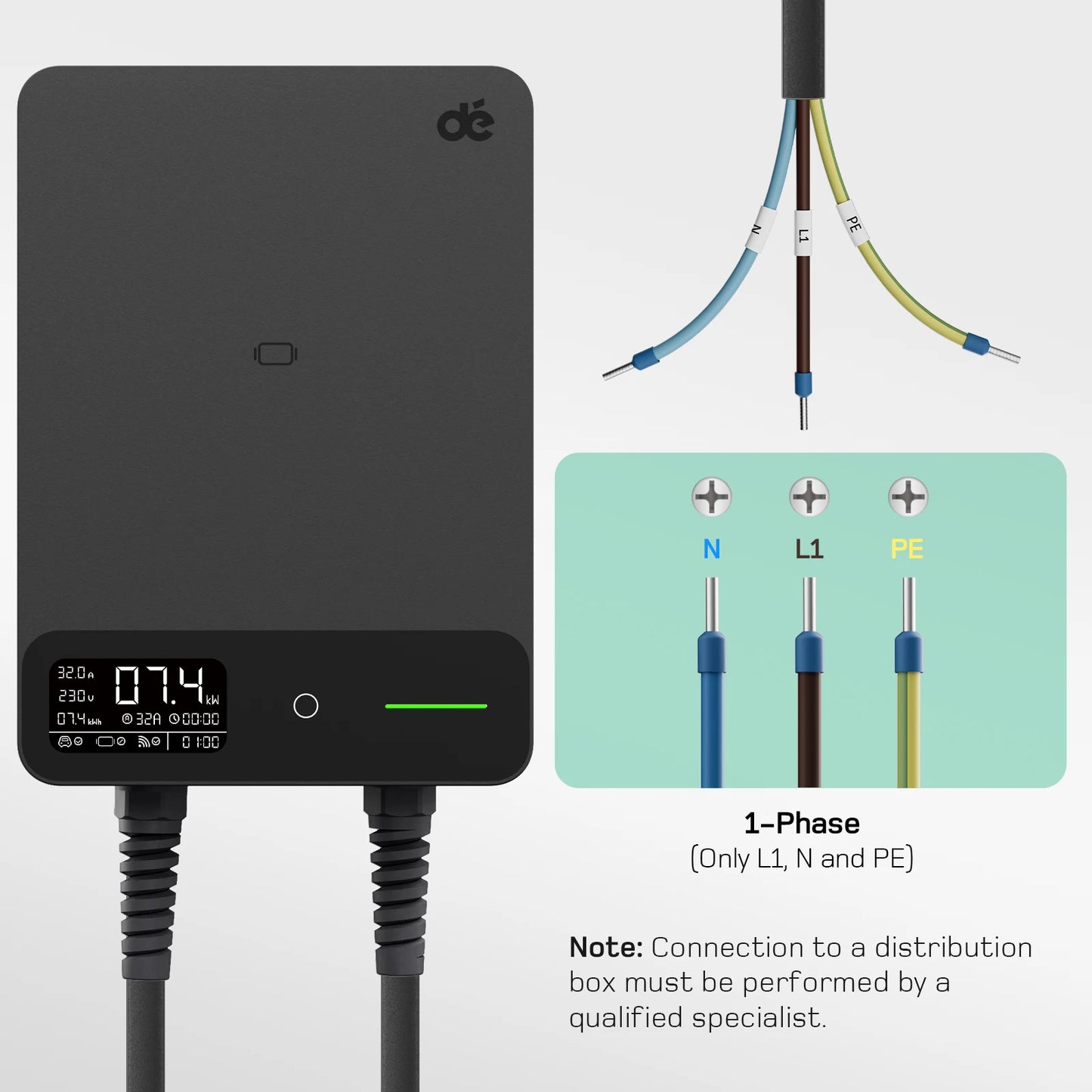 Wallbox Laadpaal – EV Oplaadpunt – Elektrische Auto Lader – Type 2 Laadstation – 7,4 kW Instelbaar Vermogen – 15m Kabel Met RCD Type B Veiligheid