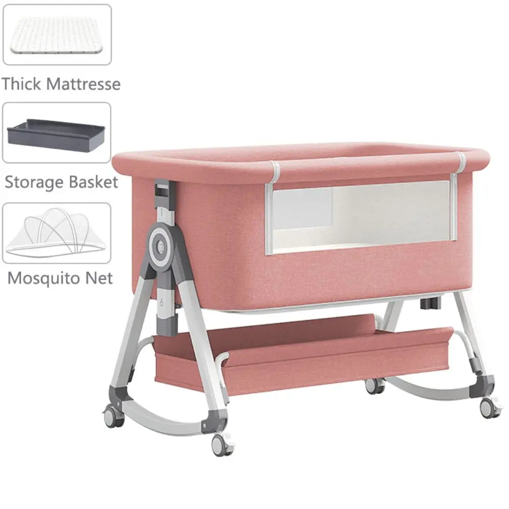 Elektrisch Babybed - Babybed - Babybedje - Wieg - Ledikant - Schommelbed - Verstelbare Hoogte - met Muskietennet - Afstandsbediening - Unisex - Roze