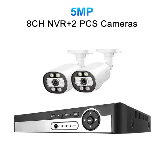 Techage 8CH 5MP POE CCTV IP Camera System Security Smart AI Face Detect 2-Way Audio Video Protection Surveillance Camera Outdoor