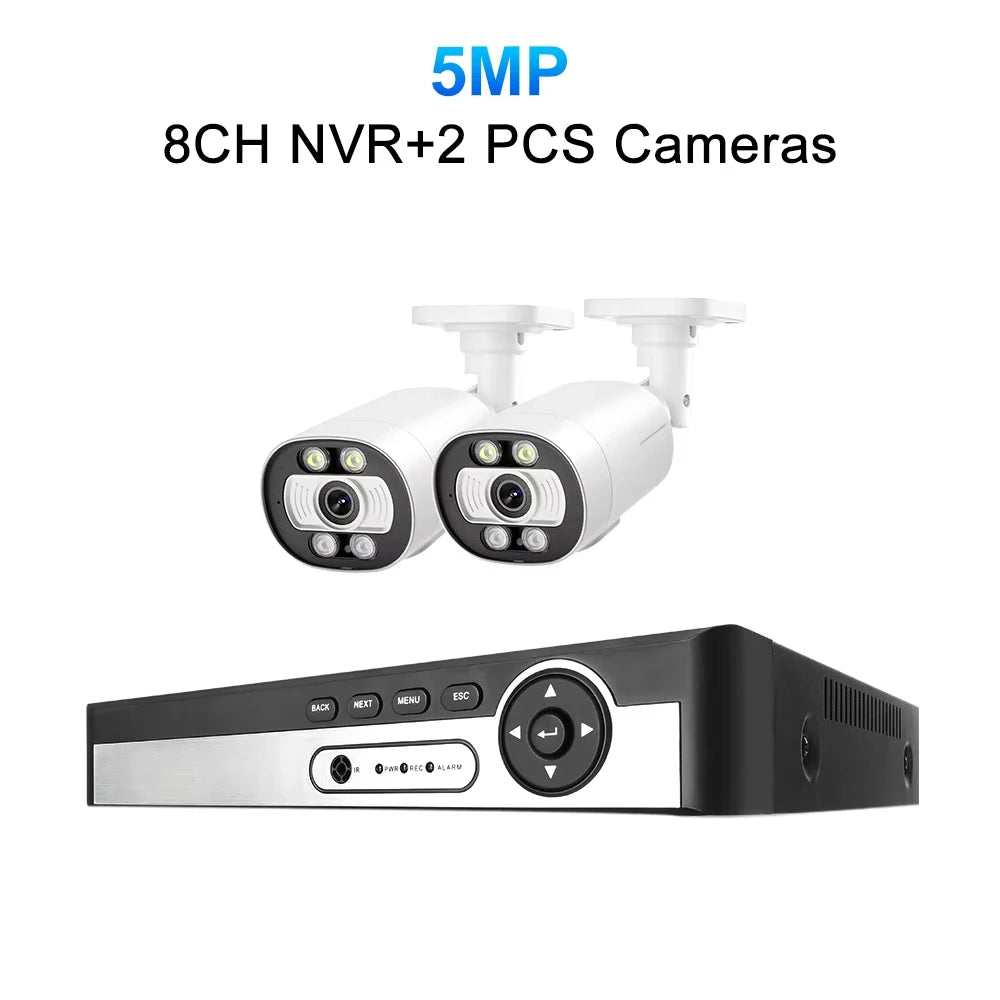 Techage 8CH 5MP POE CCTV IP Camera System Security Smart AI Face Detect 2-Way Audio Video Protection Surveillance Camera Outdoor