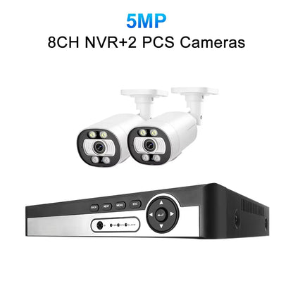 Techage 8CH 5MP POE CCTV IP Camera System Security Smart AI Face Detect 2-Way Audio Video Protection Surveillance Camera Outdoor