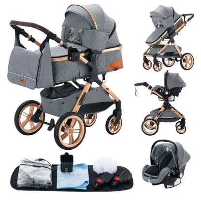 Stroller - Buggy - Kinderwagen 3-in-1 - Kinderwagens - Draagbare Reis Kinderwagen  - Hoogland Pram -Multifunctionele Aluminium Frame Kinderwagen - Hoge uitvoering - Low version - Blauw