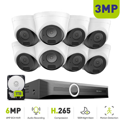 Beveiligingscamera Set – Bewakingscamera – Cameraset – Beveiligingssysteem – 3MP Resolutie – Nachtzicht Tot 30 Meter – IP67 Waterdicht - Ingebouwde HDD: 2T