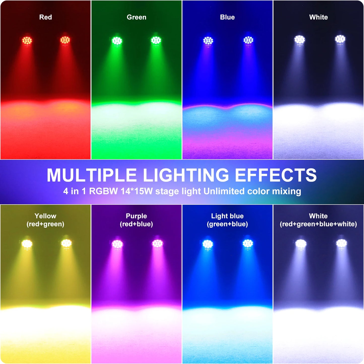 LED PAR Stage Light – Podiumverlichting – DJ Licht – Theaterlamp – Feestverlichting – Set van 4 – 180W RGBW LED’s – Verstelbare 360° Hoek – EU Stekker