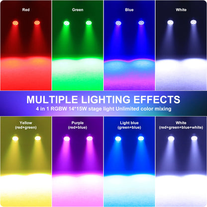 LED PAR Stage Light – Podiumverlichting – DJ Licht – Theaterlamp – Feestverlichting – Set van 4 – 180W RGBW LED’s – Verstelbare 360° Hoek – EU Stekker