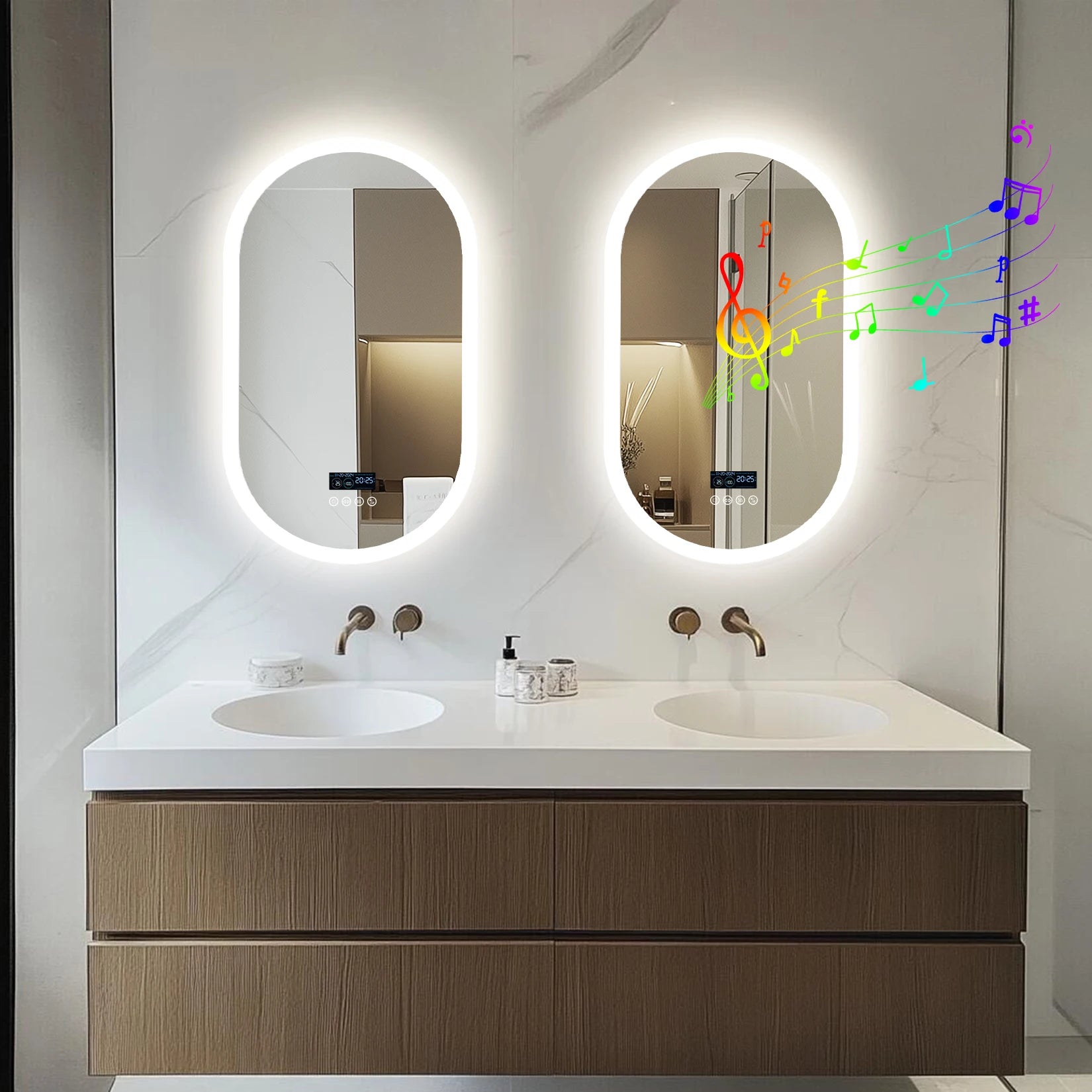 Ovaal LED Badkamerspiegel – Spiegels – Make-up Spiegel – Wandspiegel – Slimme Badkamer Spiegel – 120x60 cm – Bluetooth Speaker – Anti-Fog Functie - QUORE