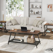 Industrial Coffee Table – 2-Layer Design – Metal Frame – Wood Look – With Storage Rack – Rustic Brown